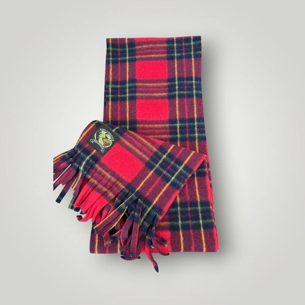 Kiwi Lifestyle Scarf Red Plaid Fleece Fringe New Zealand Highland Scottish Cabin